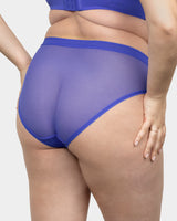 Sheer Mesh High Cut Brief Panty, Radiant Plum Blue - Curvy Couture - Mesh