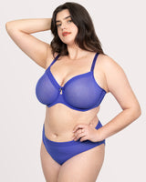 Sheer Mesh High Cut Brief Panty, Radiant Plum Blue - Curvy Couture - Mesh