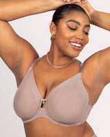 Sheer Mesh Full Coverage Unlined Underwire Bra - Bark