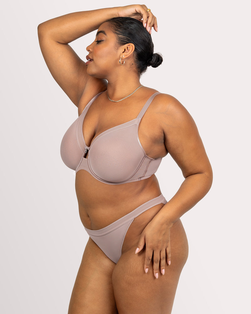 Sheer Mesh Full Coverage Unlined Underwire Bra - Bark