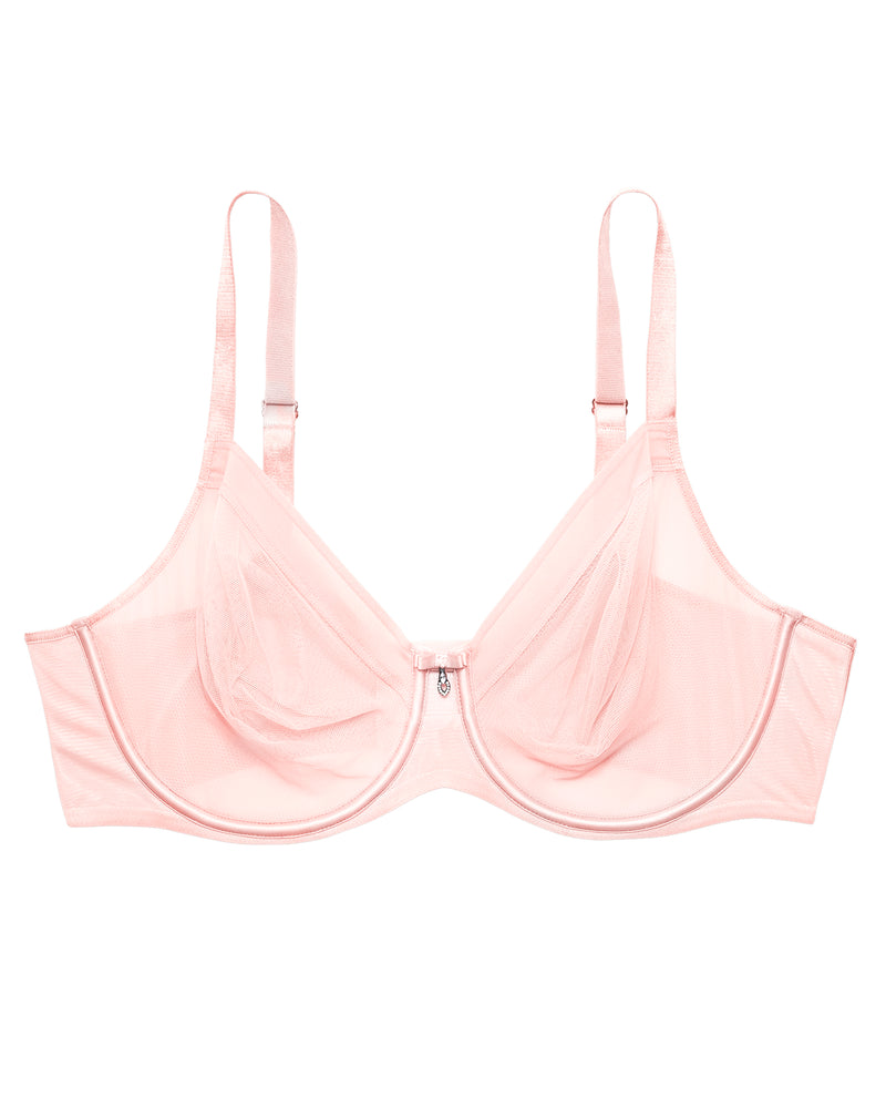 Sheer Mesh Full Coverage Unlined Underwire Bra - Blushing Rose