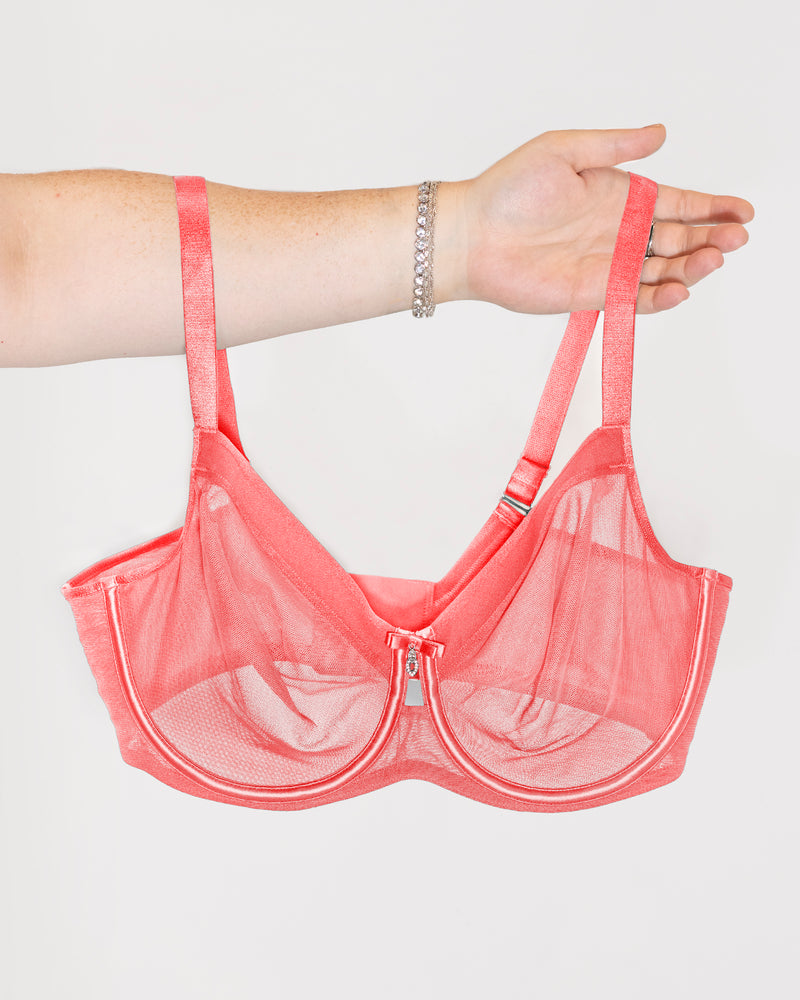 Sheer Mesh Full Coverage Unlined Underwire Bra - Sunset Glow