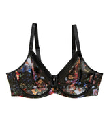 Sheer Mesh Full Coverage Unlined Underwire Bra, Still Life Floral Black - Curvy Couture - Mesh