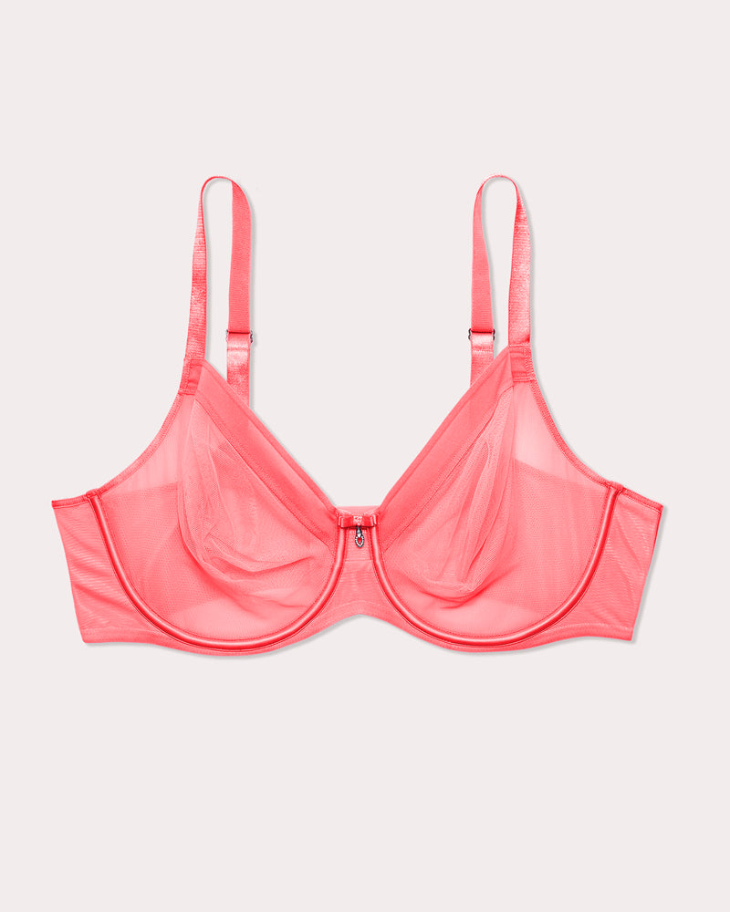 Sheer Mesh Full Coverage Unlined Underwire Bra - Sunset Glow