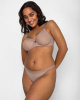 Sheer Mesh Full Coverage Unlined Underwire Bra, Bark Beige - Curvy Couture - Mesh