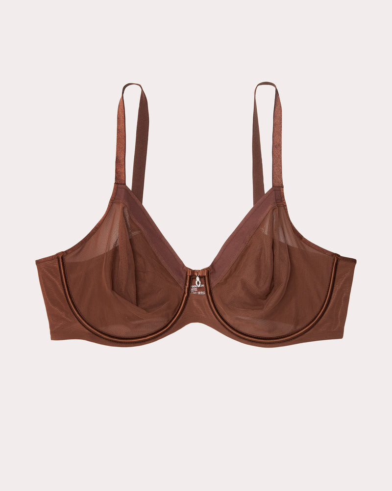 Sheer Mesh Full Coverage Unlined Underwire Bra - Chocolate Nude