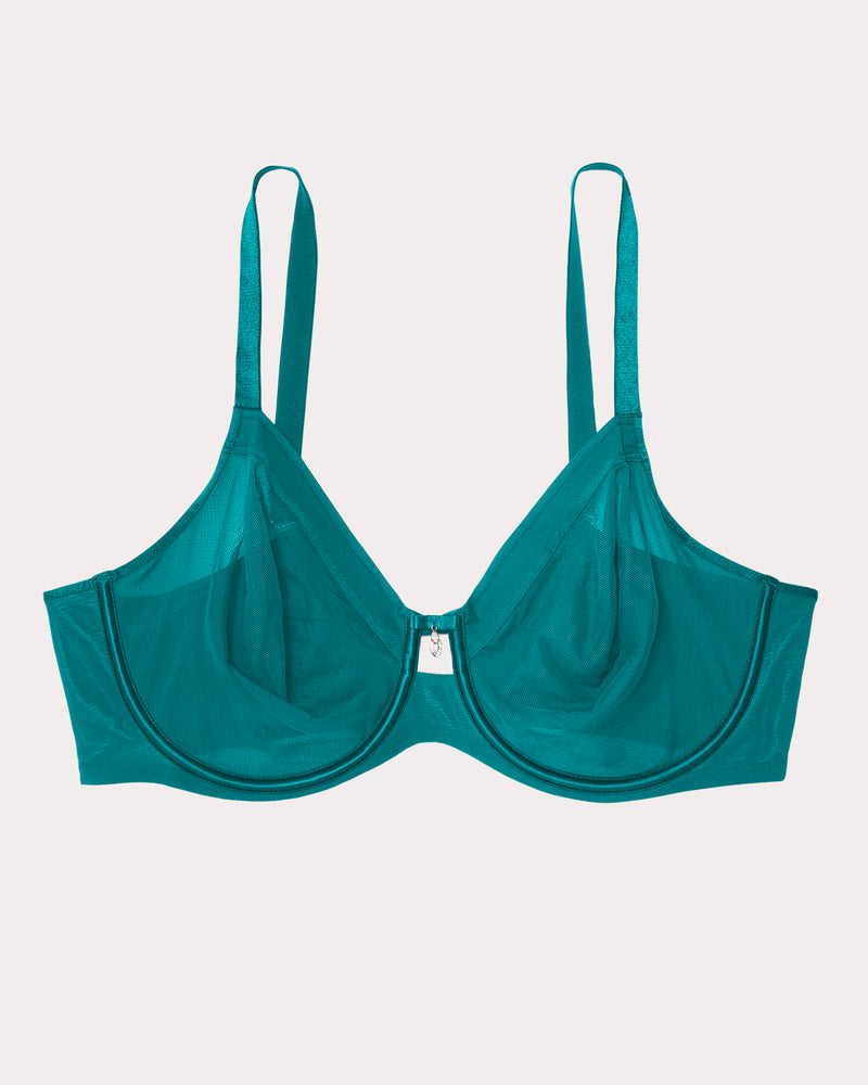 Sheer Mesh Unlined Underwire, Fanfare Green - Curvy Couture - Mesh