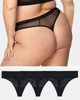 Sheer Mesh High Cut Thong 3 Pack, Black/Black/Black Black - Curvy Couture - Mesh