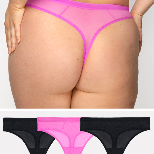 Womens Light Pink 3pk Multi Lace Thongs