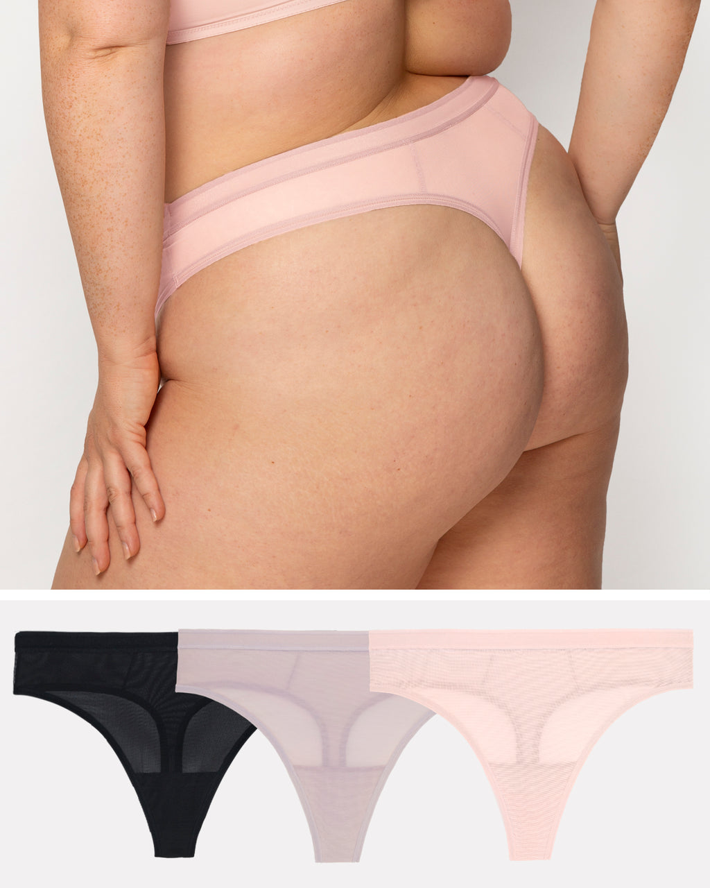 3pk Invisible V-Front Lace Thongs