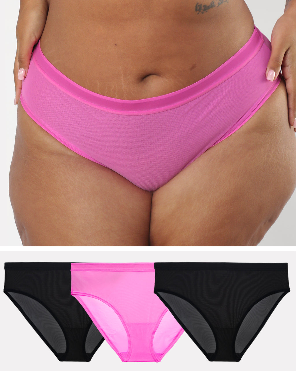 3 PACK Women's Seamless Bikini Panties Mesh Briefs Plus Underwear Panty  Lingerie