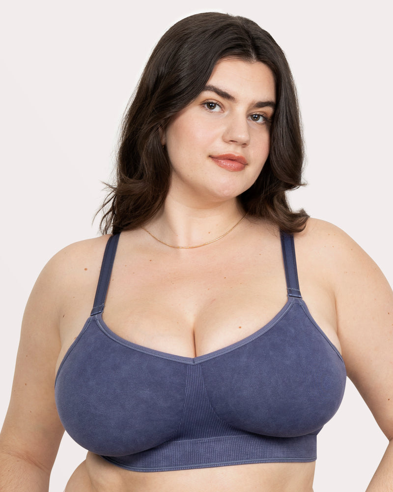 Smooth Seamless Comfort Wireless Bra, Crown Blue Acid Wash Blue - Curvy Couture - Seamless