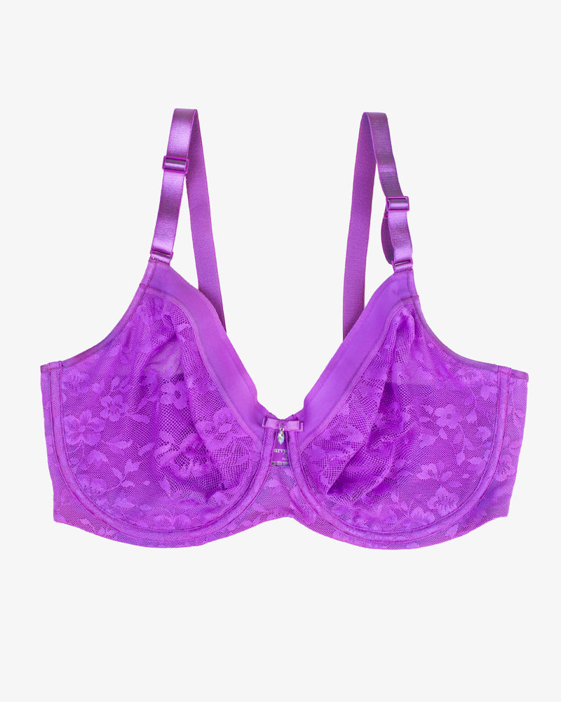 No-Show Lace Unlined Underwire Bra, Purple Passion Purple - Curvy Couture - Lace