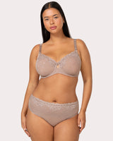 Sheer Whisper Full Coverage Unlined Underwire Bra, Bark Beige - Curvy Couture - Mesh
