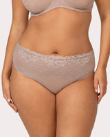 Sheer Whisper High Cut Brief Panty, Bark Beige - Curvy Couture - Mesh
