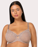 Sheer Whisper Full Coverage Unlined Underwire Bra, Bark Beige - Curvy Couture - Mesh