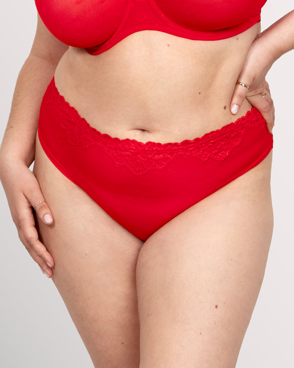 Sheer Whisper High Cut Brief Panty, Diva Red Red - Curvy Couture - Mesh