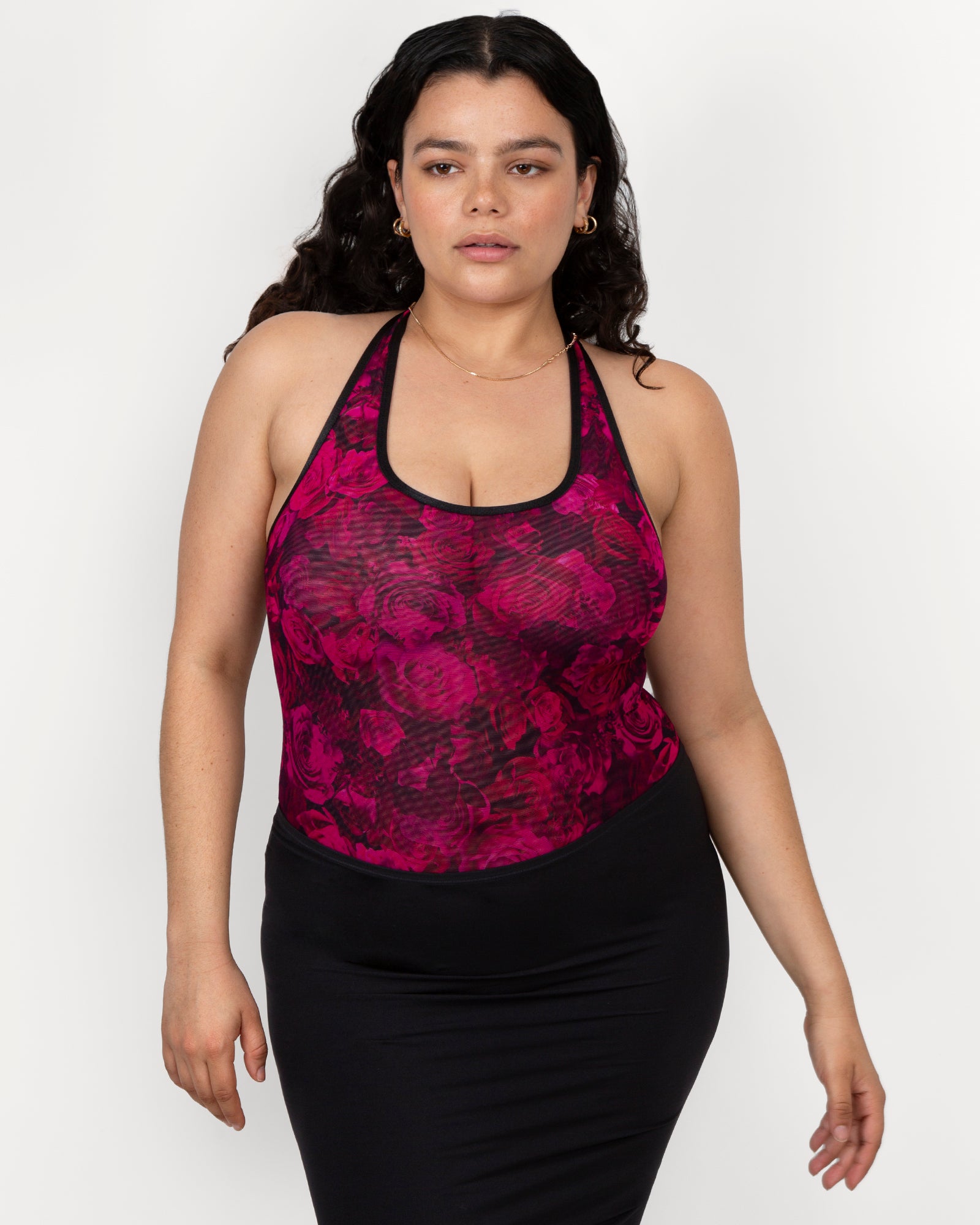 Sheer Mesh Bodysuit - Dramatic Roses – Curvy Couture
