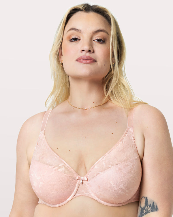 No-Show Lace Plunge T-Shirt Bra, Blushing Rose Pink - Curvy Couture - Lace