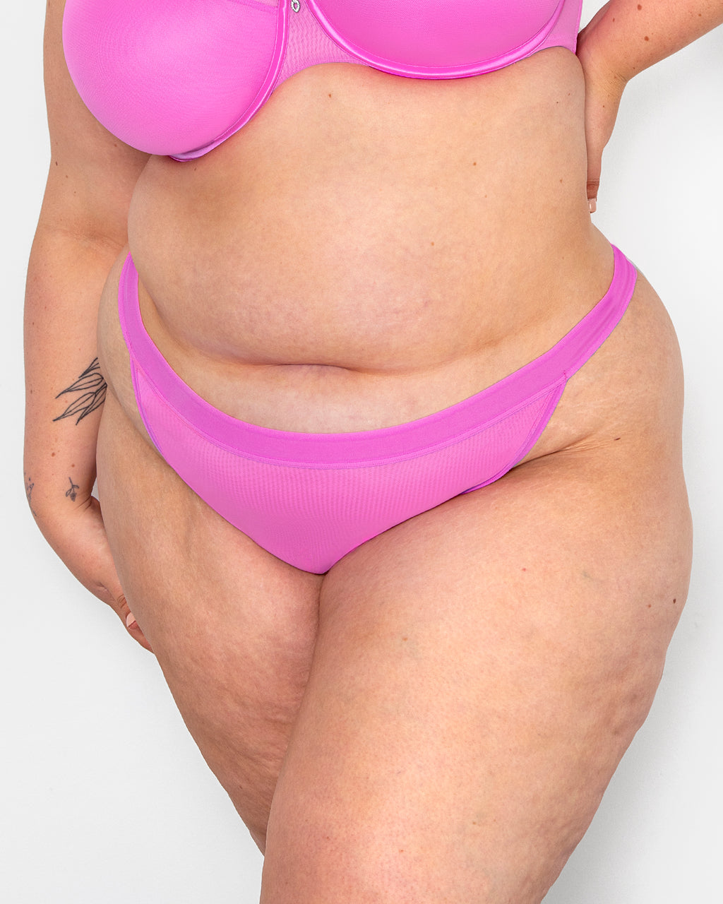 Pink Plus Size Bodysuit, Ultra Sheer Mesh Teddy with Shimmer