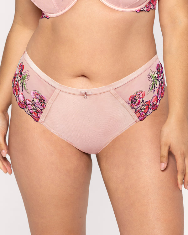 Lush Embroidery Strappy Back Brief, Blushing Rose Red - Curvy Couture - Emb