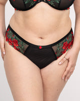 Lush Embroidery Strappy Back Brief, Rose Garden Black - Curvy Couture - Emb
