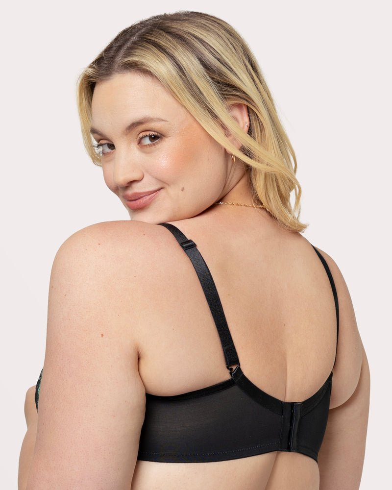 Lush Embroidery Unlined Full Coverage Balconette Bra, Rose Garden Black - Curvy Couture - Emb