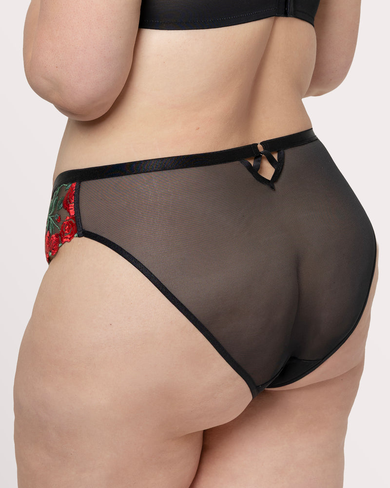 Lush Embroidery Strappy Back Brief, Rose Garden Black - Curvy Couture - Emb