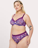 No-Show Printed Lace Unlined Bra, Enchanted Twilight Purple - Curvy Couture - Lace