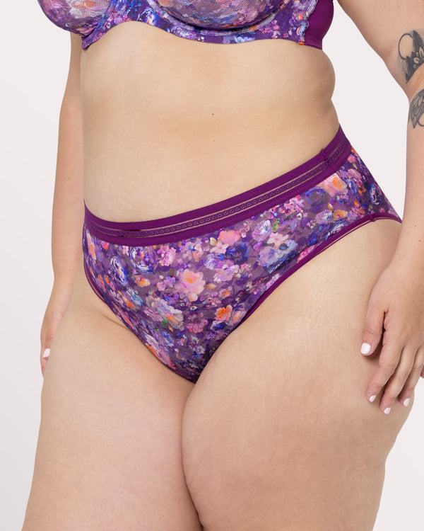 No-Show Printed Lace Brief, Enchanted Twilight Purple - Curvy Couture - Lace