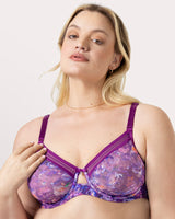 No-Show Printed Lace Unlined Bra, Enchanted Twilight Purple - Curvy Couture - Lace