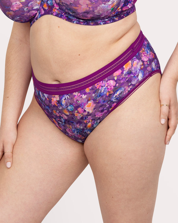 No-Show Printed Lace Brief, Enchanted Twilight Purple - Curvy Couture - Lace