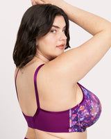 No-Show Printed Lace Unlined Bra, Enchanted Twilight Purple - Curvy Couture - Lace
