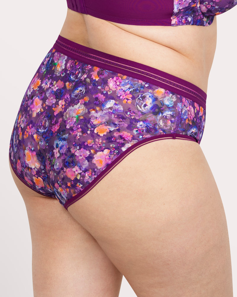 No-Show Printed Lace Brief, Enchanted Twilight Purple - Curvy Couture - Lace