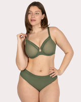 Sheer Mesh Full Coverage Unlined Underwire Bra, Bronze Green Green - Curvy Couture - Mesh