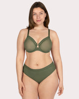 Sheer Mesh High Cut Brief Panty, Bronze Green Green - Curvy Couture - Mesh