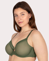 Sheer Mesh Full Coverage Unlined Underwire Bra, Bronze Green Green - Curvy Couture - Mesh