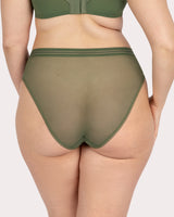 Sheer Mesh High Cut Brief Panty, Bronze Green Green - Curvy Couture - Mesh