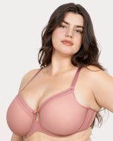 Sheer Mesh Full Coverage Unlined Underwire Bra, Wisteria Red - Curvy Couture - Mesh