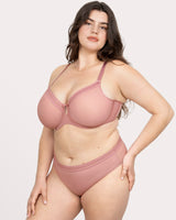 Sheer Mesh Full Coverage Unlined Underwire Bra, Wisteria Red - Curvy Couture - Mesh