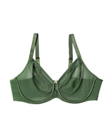 Sheer Mesh Full Coverage Unlined Underwire Bra, Bronze Green Green - Curvy Couture - Mesh