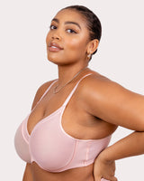 Sheer Mesh Full Coverage Unlined Underwire Bra, Blushing Rose  - Curvy Couture - Mesh