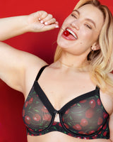 Sheer Mesh Full Coverage Unlined Underwire Bra, Cherry Pop  - Curvy Couture - Mesh