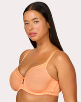 Sheer Mesh Full Coverage Unlined Underwire Bra, Orange Tang  - Curvy Couture - Mesh