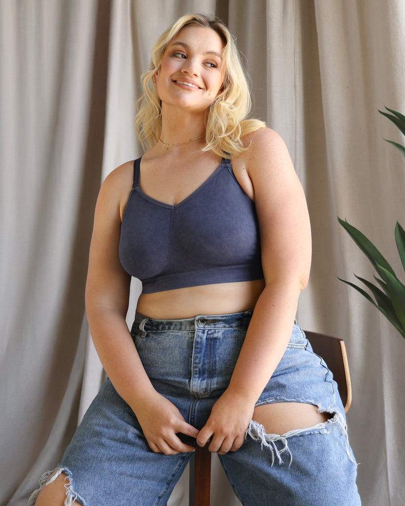 Smooth Seamless Comfort Wireless Bra, Crown Blue Acid Wash Blue - Curvy Couture - Seamless