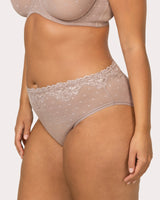 Sheer Whisper High Cut Brief Panty, Bark Beige - Curvy Couture - Mesh