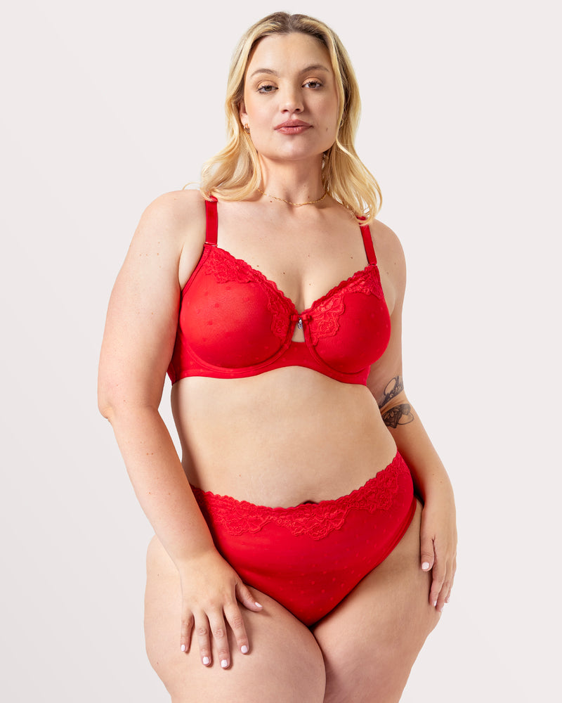 Sheer Whisper High Cut Brief Panty, Diva Red Red - Curvy Couture - Mesh