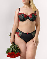 Lush Embroidery Strappy Back Brief, Rose Garden Black - Curvy Couture - Emb