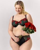 Lush Embroidery Unlined Full Coverage Balconette Bra, Rose Garden Black - Curvy Couture - Emb