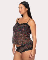 Sheer Cami & Cheeky Panty 2-Piece Lingerie Set, Meadow Dream Print - Curvy Couture - Mesh